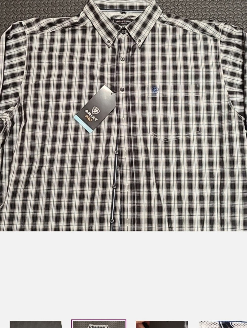 Ariat Pro Series Mens XXL Black White Plaid Long Sleeve Button Front Shirt NWT - Picture 3 of 5
